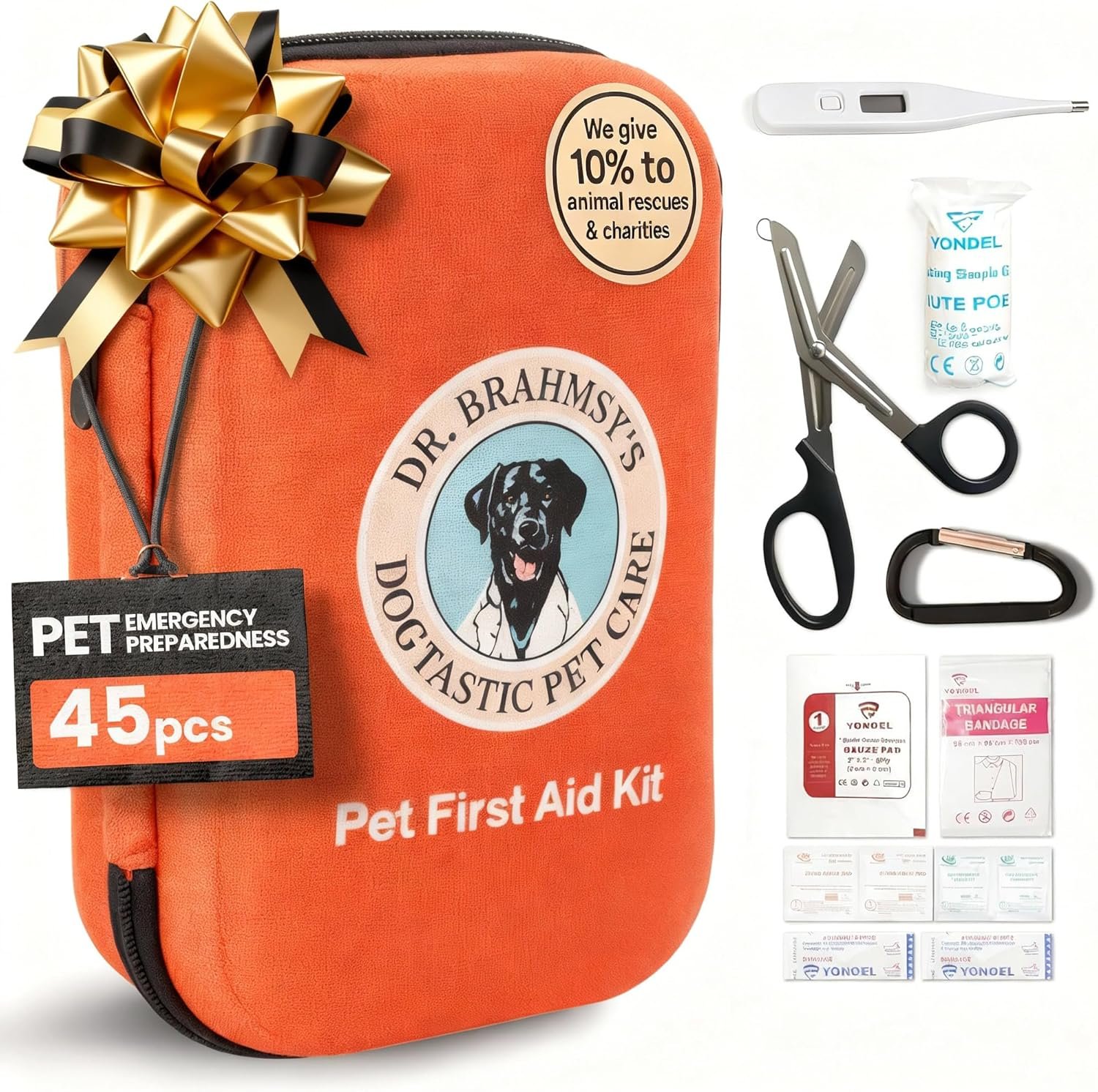 Dr Brahmsy’s Pet First Aid Kit for Dogs and Cats – Vet-Approved Essential Survival and Emergency Supplies for Home, Travel, Camping, Hiking – Packed in a Portable Waterproof Pouch – 45-Piece Set