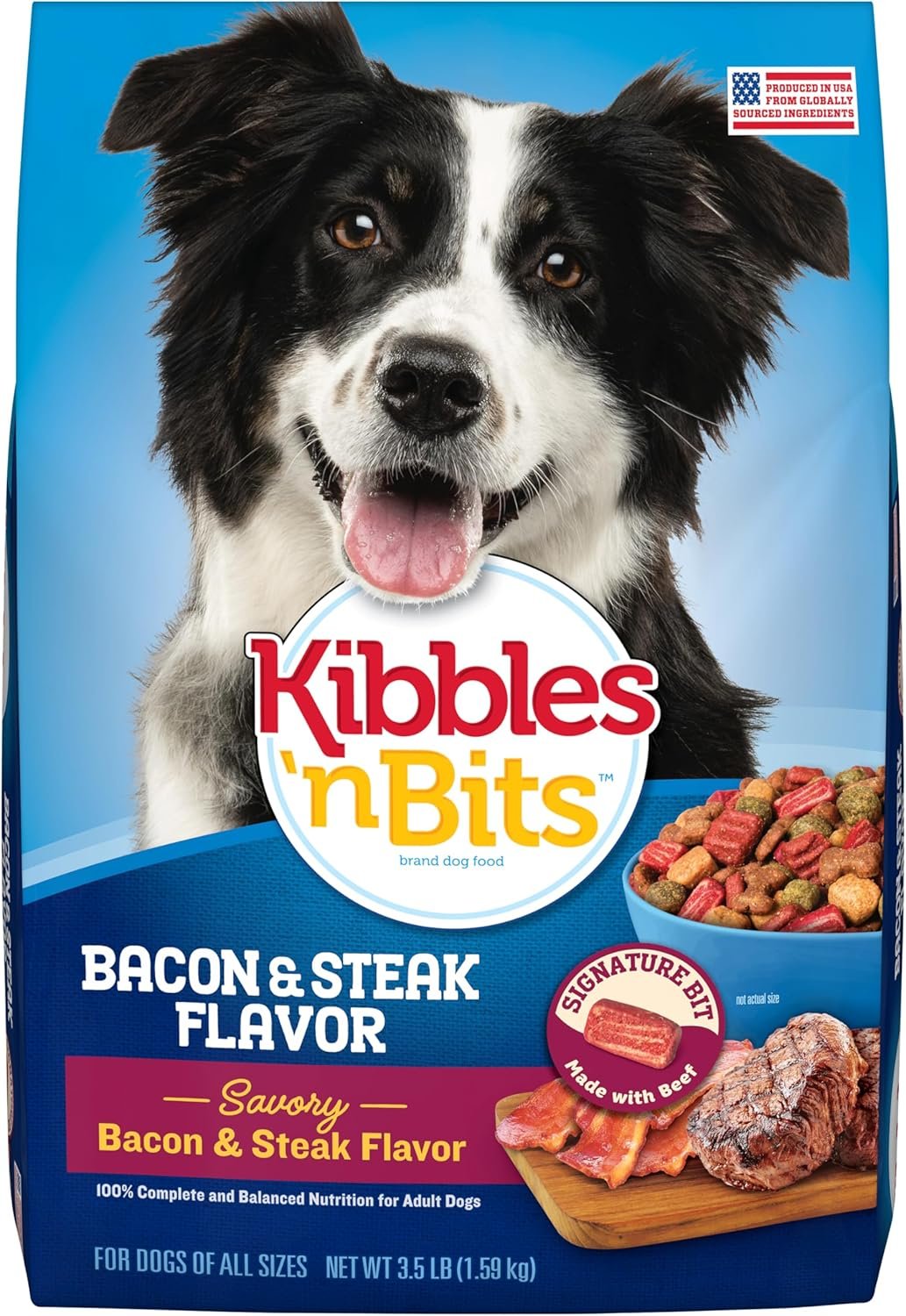 Kibbles ‘n Bits Dry Dog Food, Savory Bacon & Steak Flavor for Adult Dogs, 3.5 lb. Bag