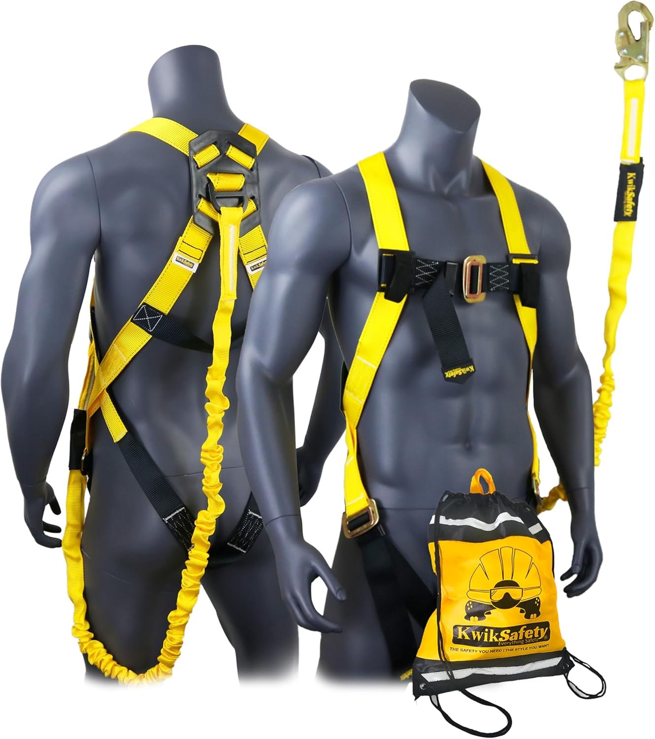 KwikSafety – SCORPION Safety Harness [w/Attached 6ft Lanyard] Safety Harness Fall Protection Kit ANSI OSHA