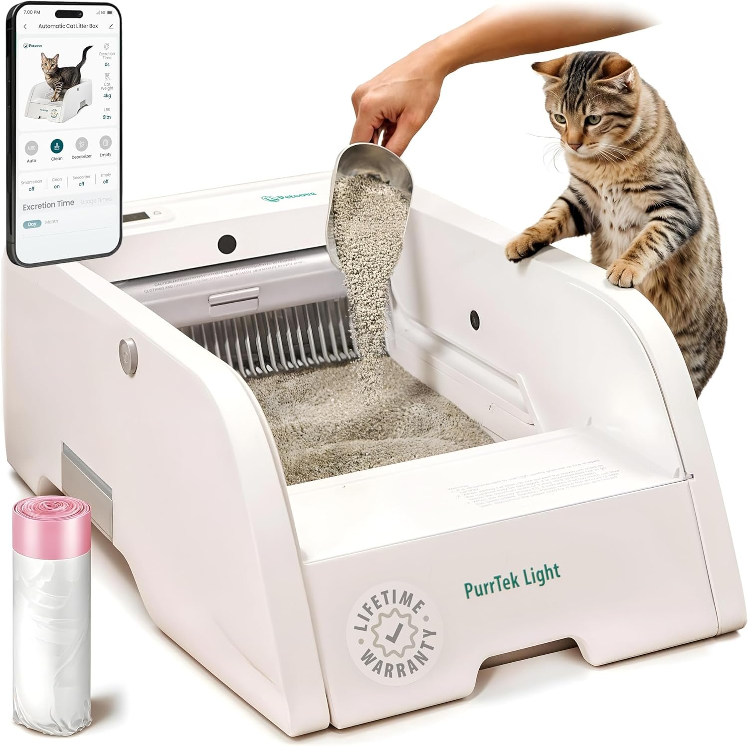 Self Cleaning Litter Box with Auto Safety Sensors for Multiple Cats – Automatic Cat Litter Box Self-Cleaning – Covered Ultra Odor Removal – Smart APP Control – Compatible On All WiFi – Electric Robot