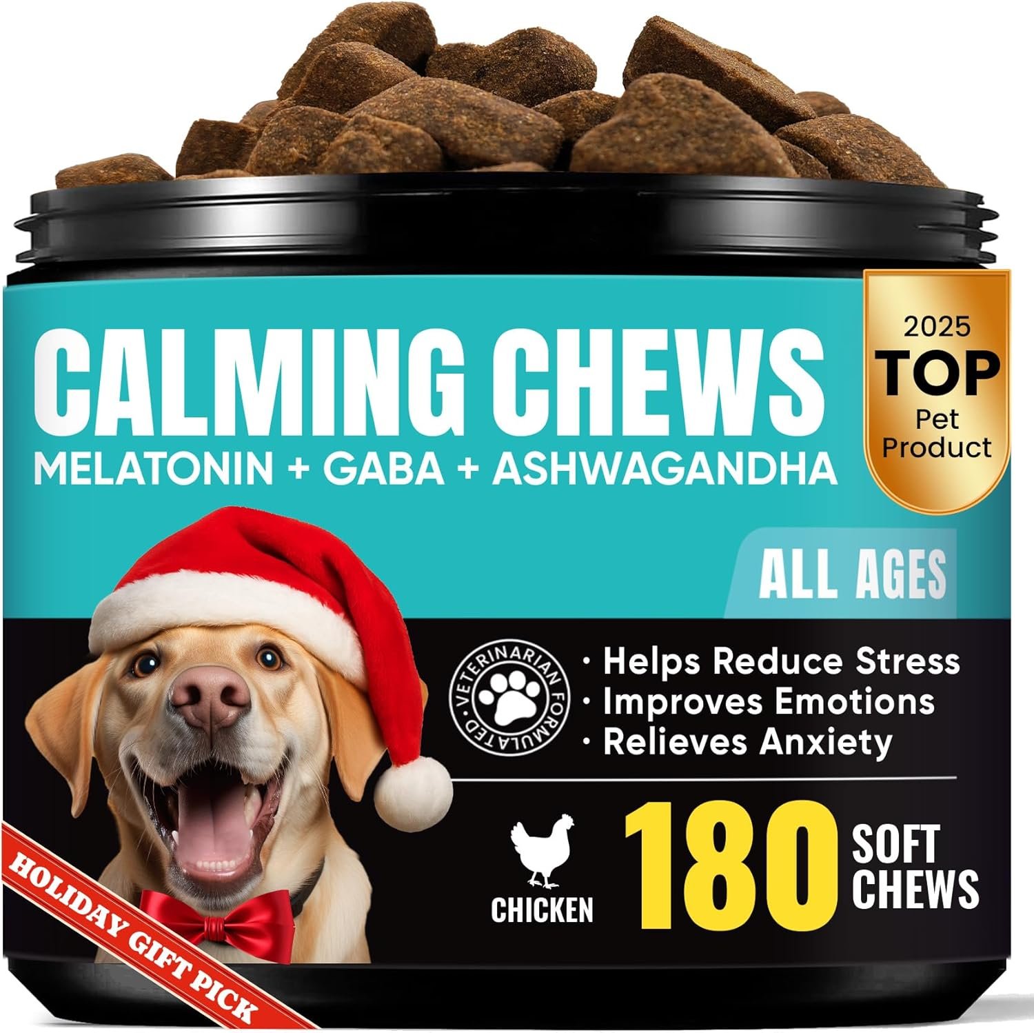 Calming Chews for Dogs – GABA & Melatonin for Fast-Acting Relief – Long-Lasting Support with Ashwagandha – Stress & Anxiety Relief Treats for Dogs – Thunder, Separation, Travel & Fireworks – 180 Chews