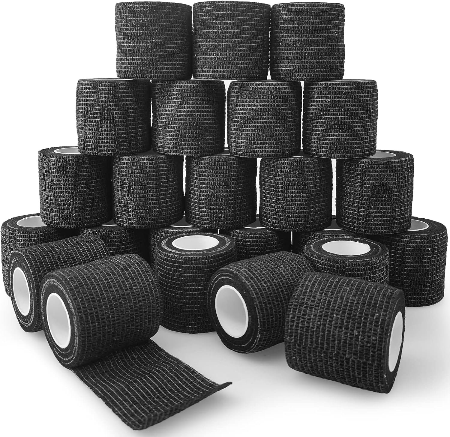 24 Rolls Black Sensi Wrap Elastic Self Adhesive Bandage Wrap, Breathable Cohesive Bandage, Ankle Sprains Swelling Medical First Aid Sports Athletic Grip Tape, Dogs Pet Vet Wrap 2 in