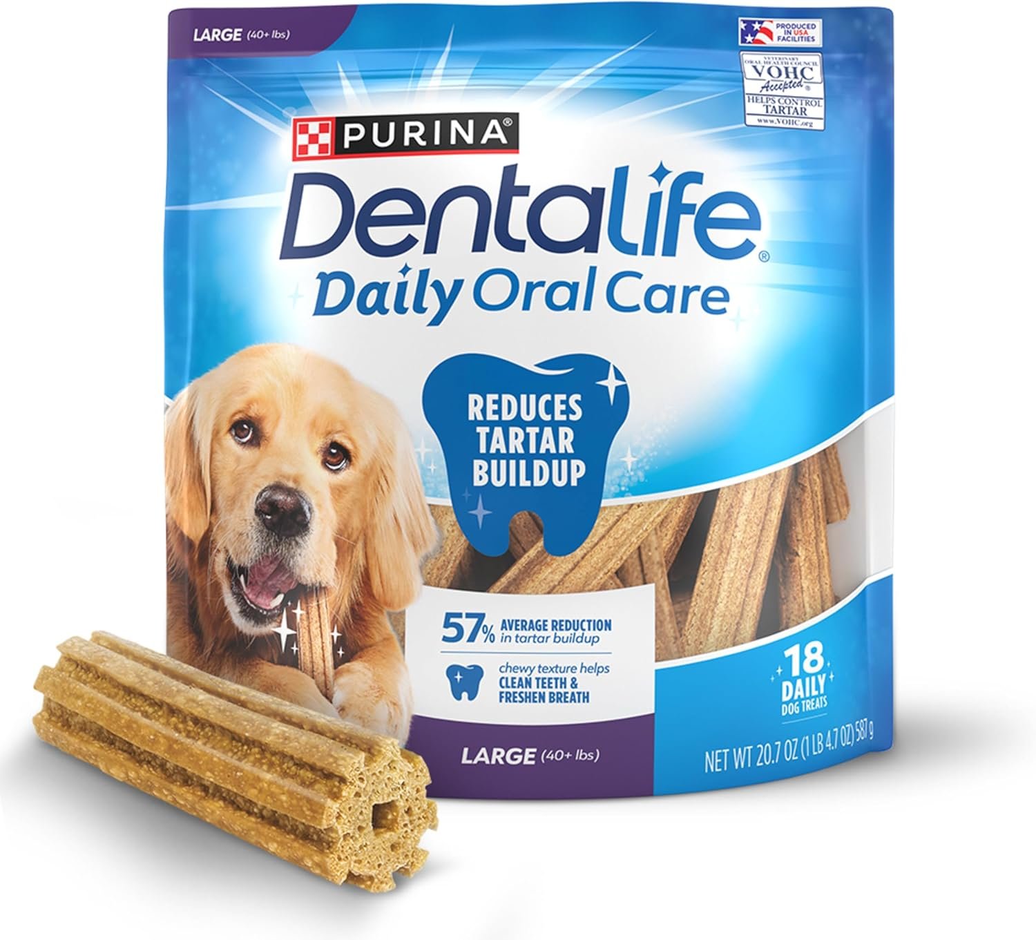 Purina DentaLife Made in USA Facilities Large Dog Dental Chews, Daily – 18 ct. Pouch