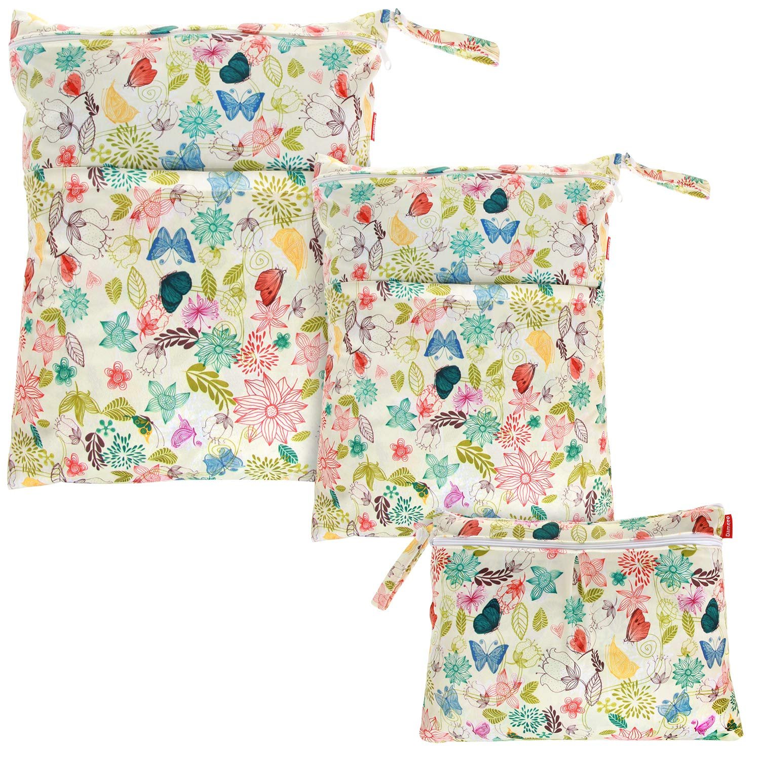 Damero 3pcs Pack Wet Dry Bag for Cloth Diapers Daycare Organizer Bag, Jungle