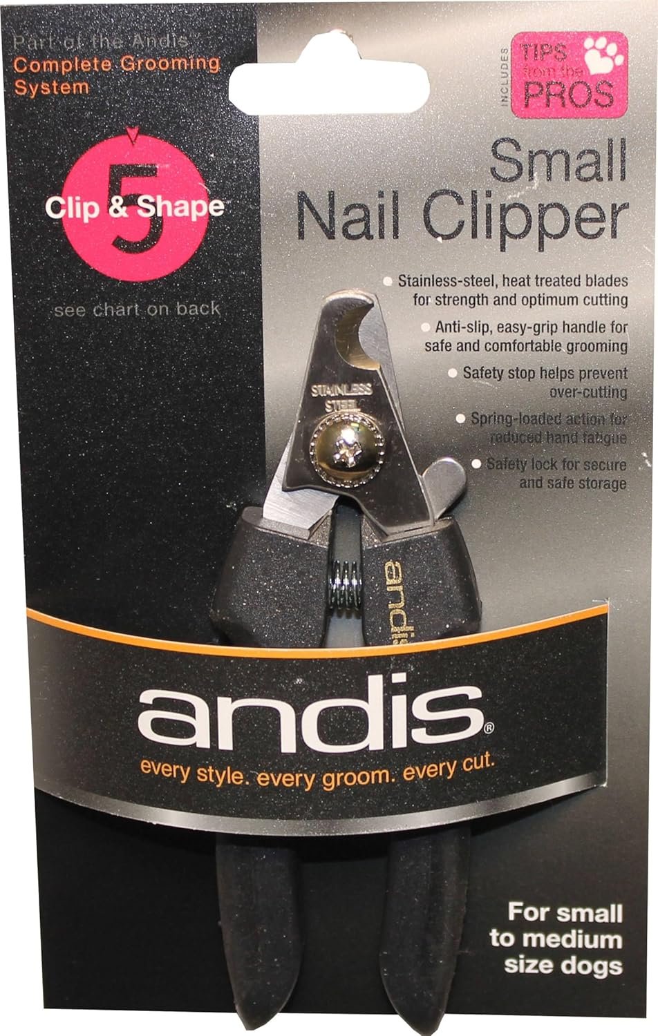 Andis 65260 Premium Animal Nail Cutter for Small Breeds – Stainless Steel Blades with Sharp Efficiency – Designed for Repeated Use & Recommended by Pet Trainers
