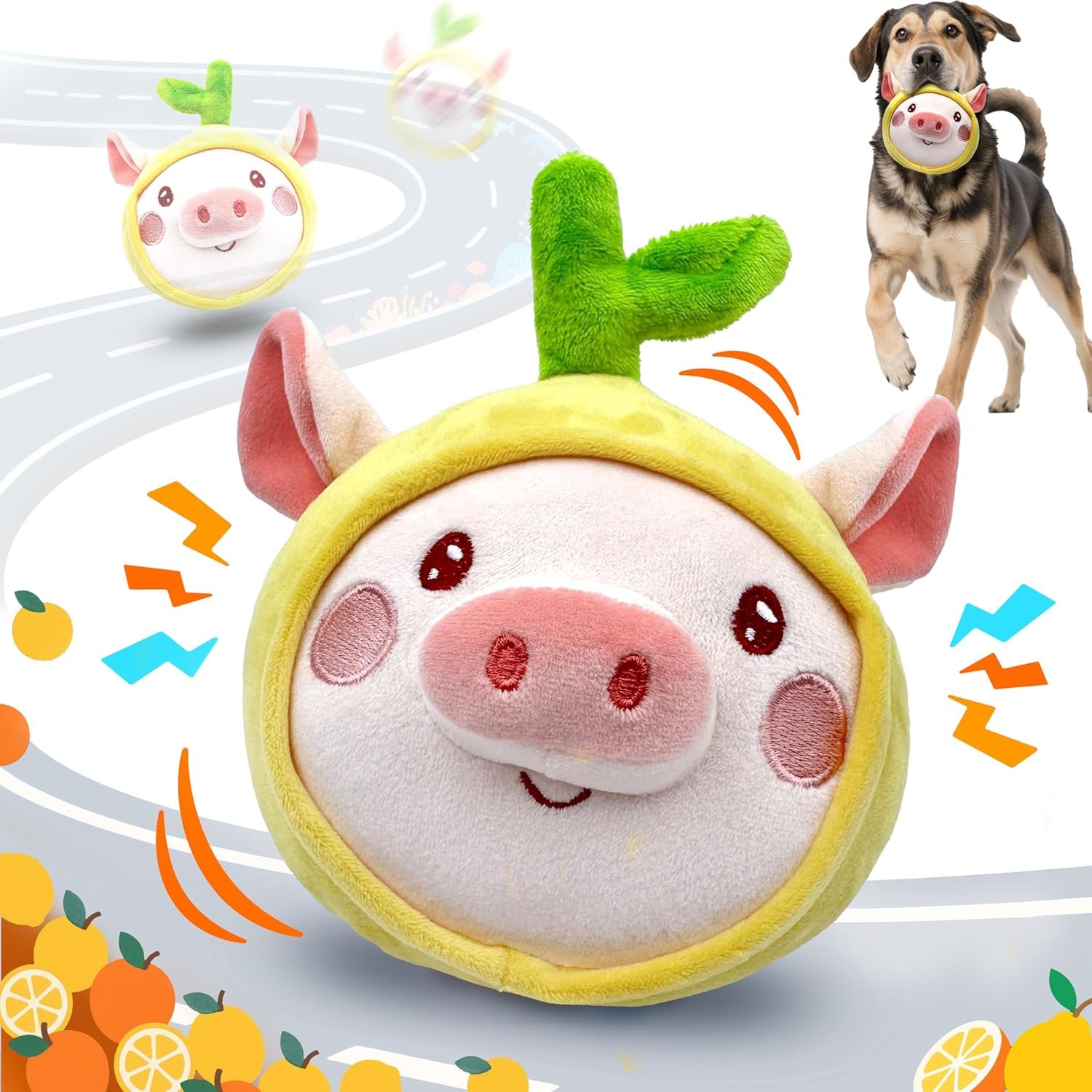 Interactive Dog Toys, Moving Dog Toy Ball, Squeaky Bouncing Rolling Dogs Toys to Keep Them Busy for Small Medium Dogs Puppy with Jumping Music Talking Mode (Pig)