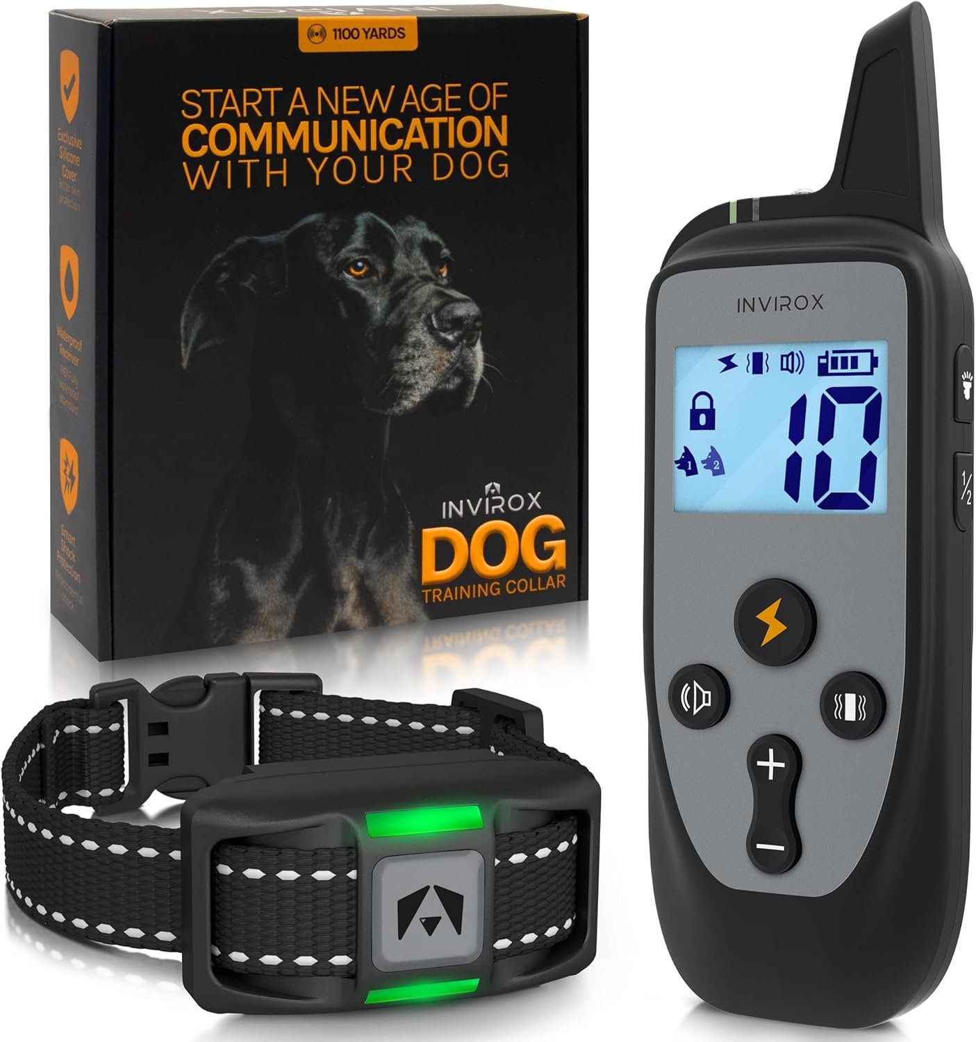 INVIROX 2026 Edition Dog Training Collar, 123 Levels for Reactive or Stubborn Dogs, 1100yd Long-Range E Collar, Waterproof Rechargeable System with Manual Bark Control for Large Dogs