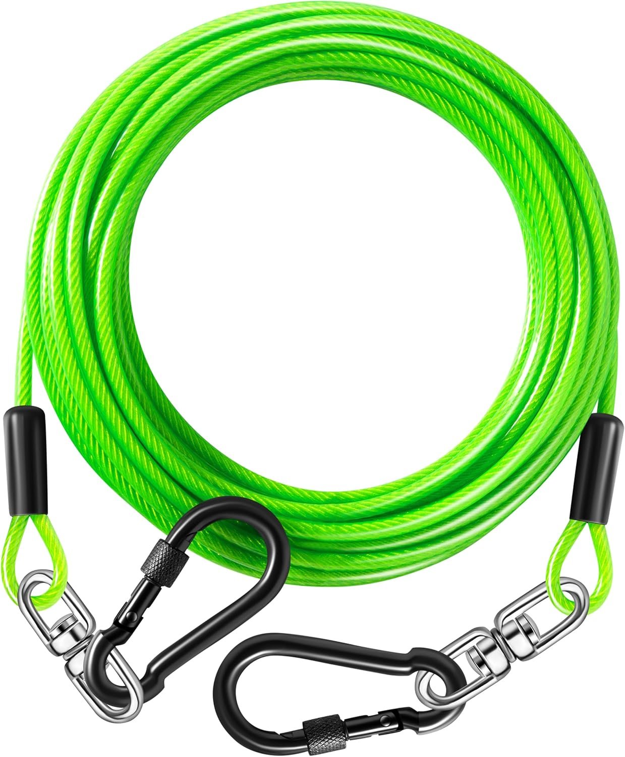 Dog Tie Out Cable 20FT-300Lbs,Heavy Duty Dog Leads&Tether for Yard with Swivel Hook,Small Large Dogs Leash Line for Outside,Rust Chew Proof Dogs Run Cable for Outdoor Camping (Green, 20FT)