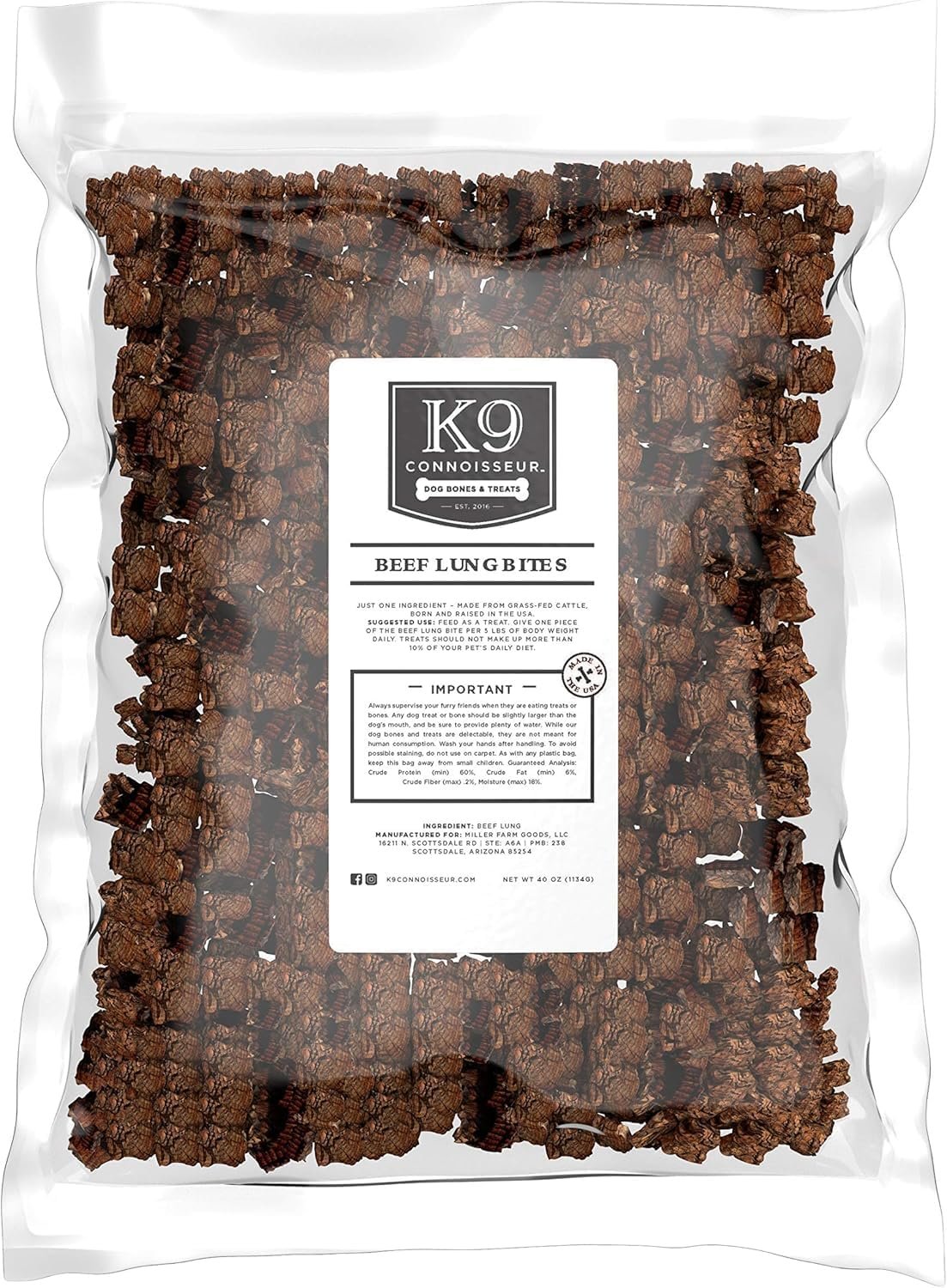 K9 Connoisseur Beef Lung Dog Training Treats All Natural & Lean, USA Made Single Ingredient, Bulk Dogs Treat, Grain Free, for All Breeds & Sizes – 2.5 Lbs