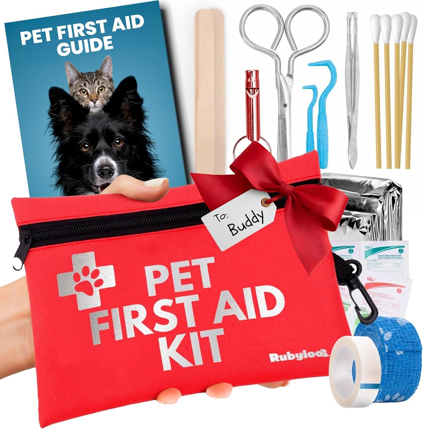 Dog First Aid Kit for Hiking & Travel – Vet Approved Emergency Supplies – Pet First Aid Guide, Tick Remover, Thermal Blanket & More – Compact Pet Camping Gear – Ideal Dog Gift for Christmas Stocking