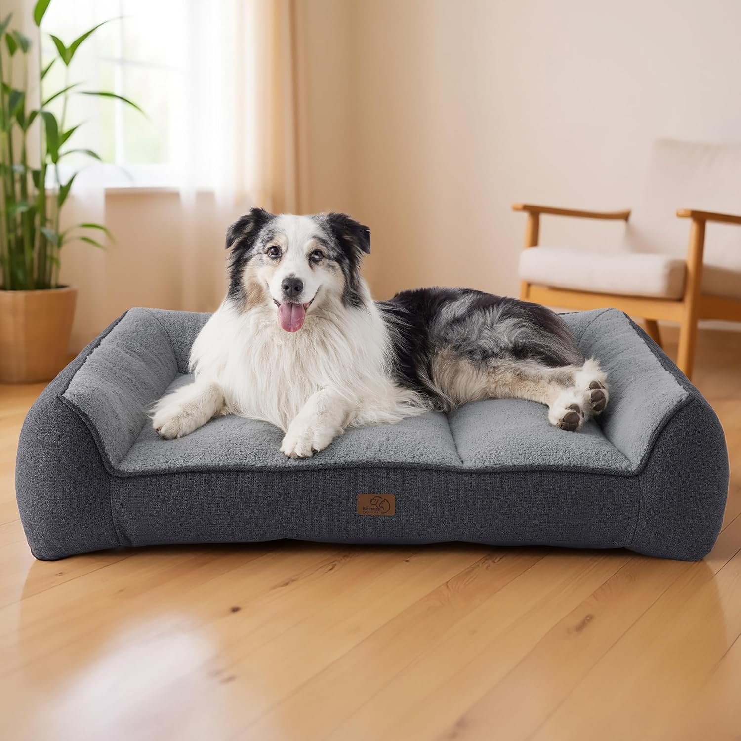 Bedsure XL Orthopedic Dog Beds Large Sized Dog – Extra Thick Supportive Dogs Couch with Waterproof Washable Cover, Extra Large Comfort Pet Bed Sofa with Soft Plush Sherpa and Nonskid Bottom, Grey, 42″