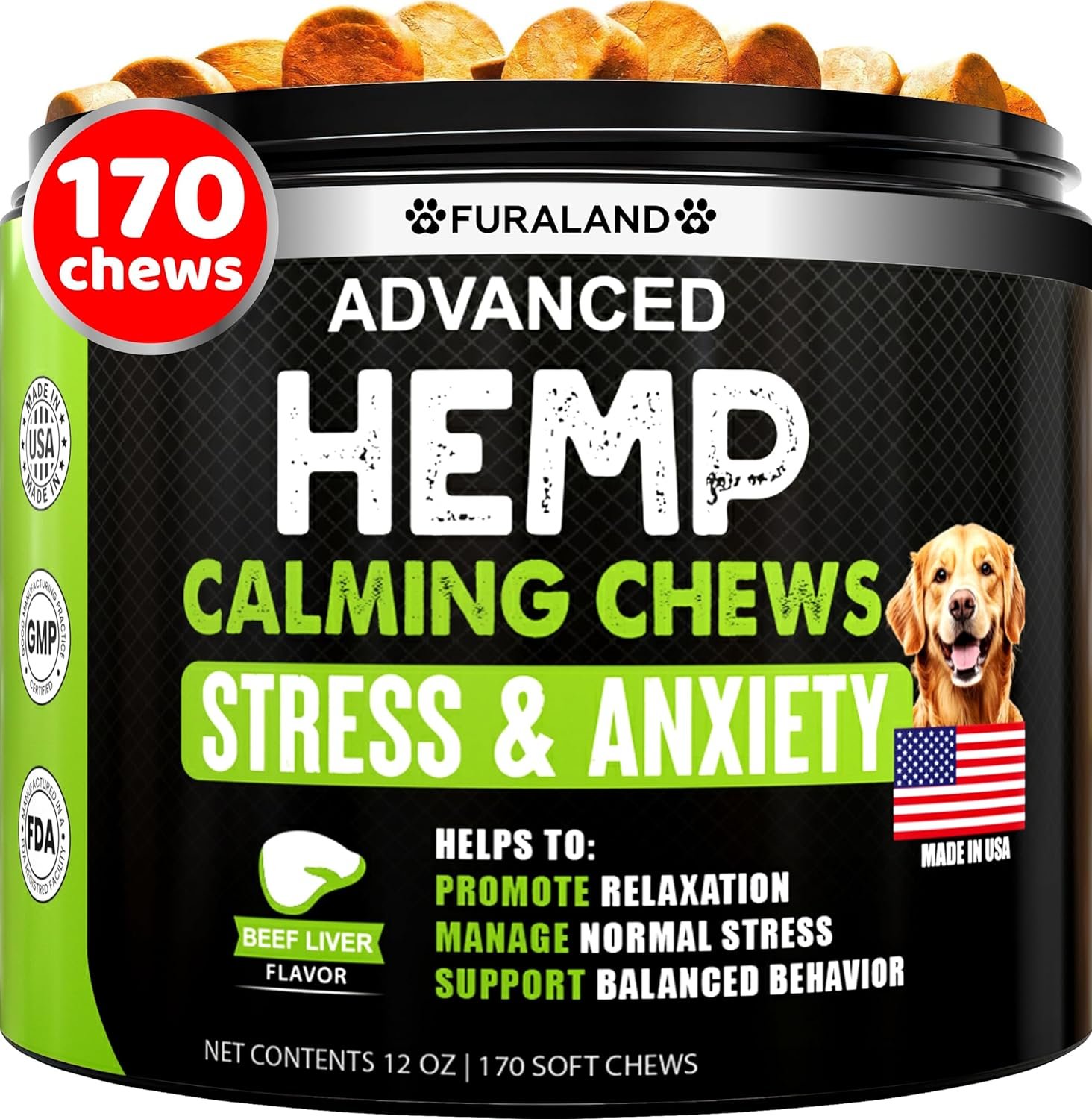 Hemp Calming Chews for Dogs Anxiety – 170 Dog Calming Chews – Anxiety Relief Treats – Dog Calming Treats – Hemp Oil – Sleep Calming Aid – Advanced Calming Health Joint Support Supplement – Made in USA
