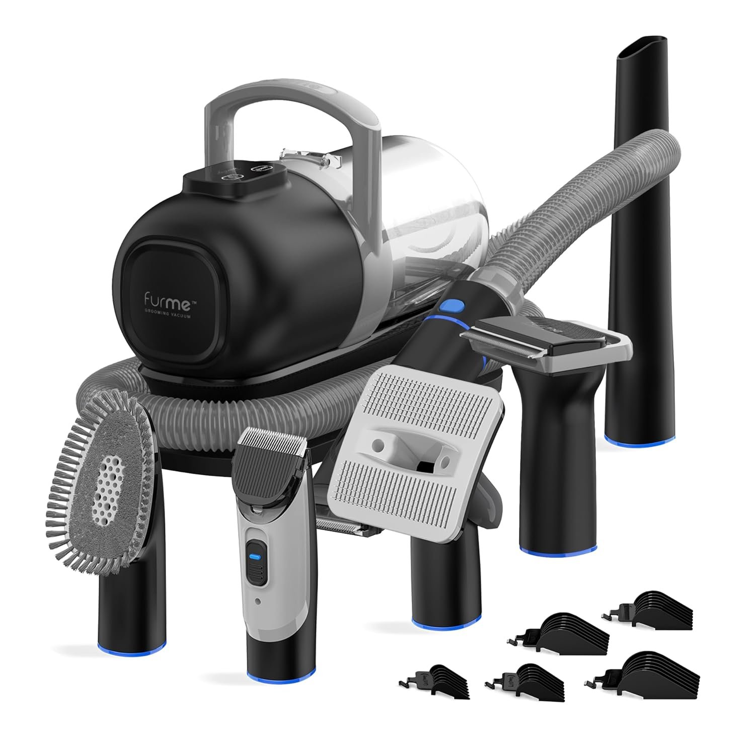 FurMe Original Pet Grooming Vacuum Kit – Cat & Dog Grooming Kit for Easy Pet Care at Home, Quiet & Safe Dog Hair Remover Machine with Brush, Clipper, Shedding & Cleaner Tools & 1L Canister