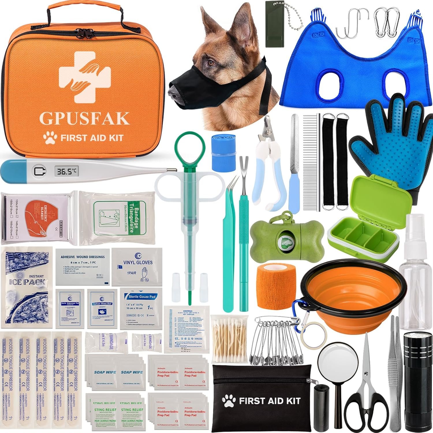 Dog First Aid Kit – Pet First Aid Kit for Dogs Pet Emergency Kit with Grooming Hammock Harness Nail Clipper First Aid Supplies for Home Camping