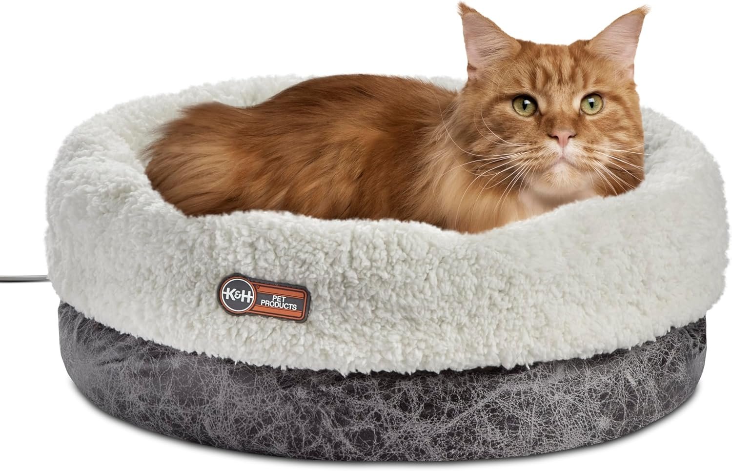 K&H Pet Products Heated Cat Bed Indoor, Thermo-Snuggle Cup Bomber Soft Heated Pet Bed for Large Indoor Cats and Small Dogs, Machine Washable, Waterproof Heated Pad, Safety Listed – 18 X 14in Gray