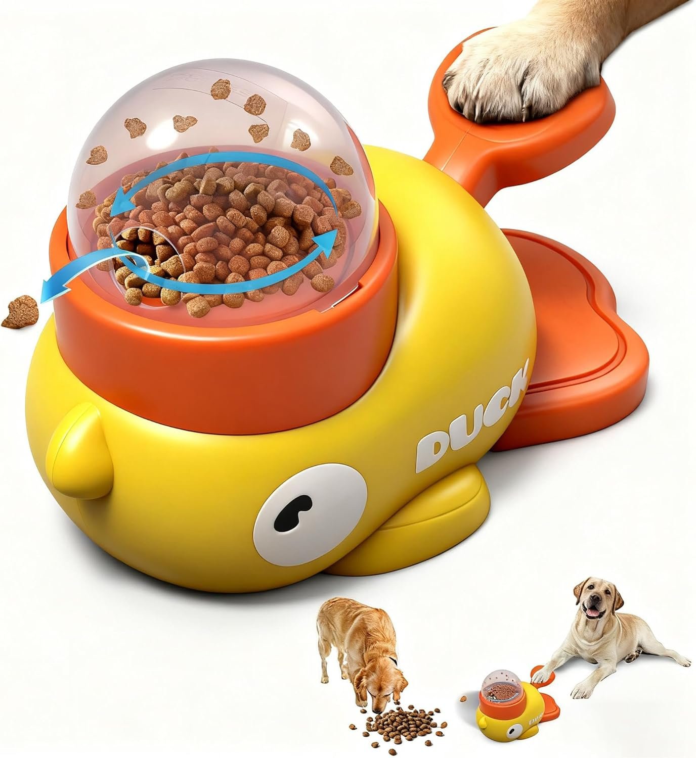 2-in-1 Dog Interactive Treat Dispenser Toy – Durable Food Puzzle Slow Feeder, Duck Shape Enrichment Toys with Button, Mentally Stimulating Toys for Dogs/Cats/Pets