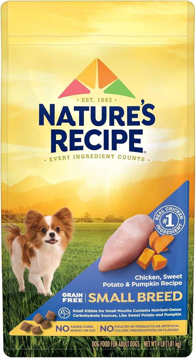 Nature’s Recipe Grain Free Small Breed Dry Dog Food, Chicken, Sweet Potato & Pumpkin Recipe, 4 lb. Bag