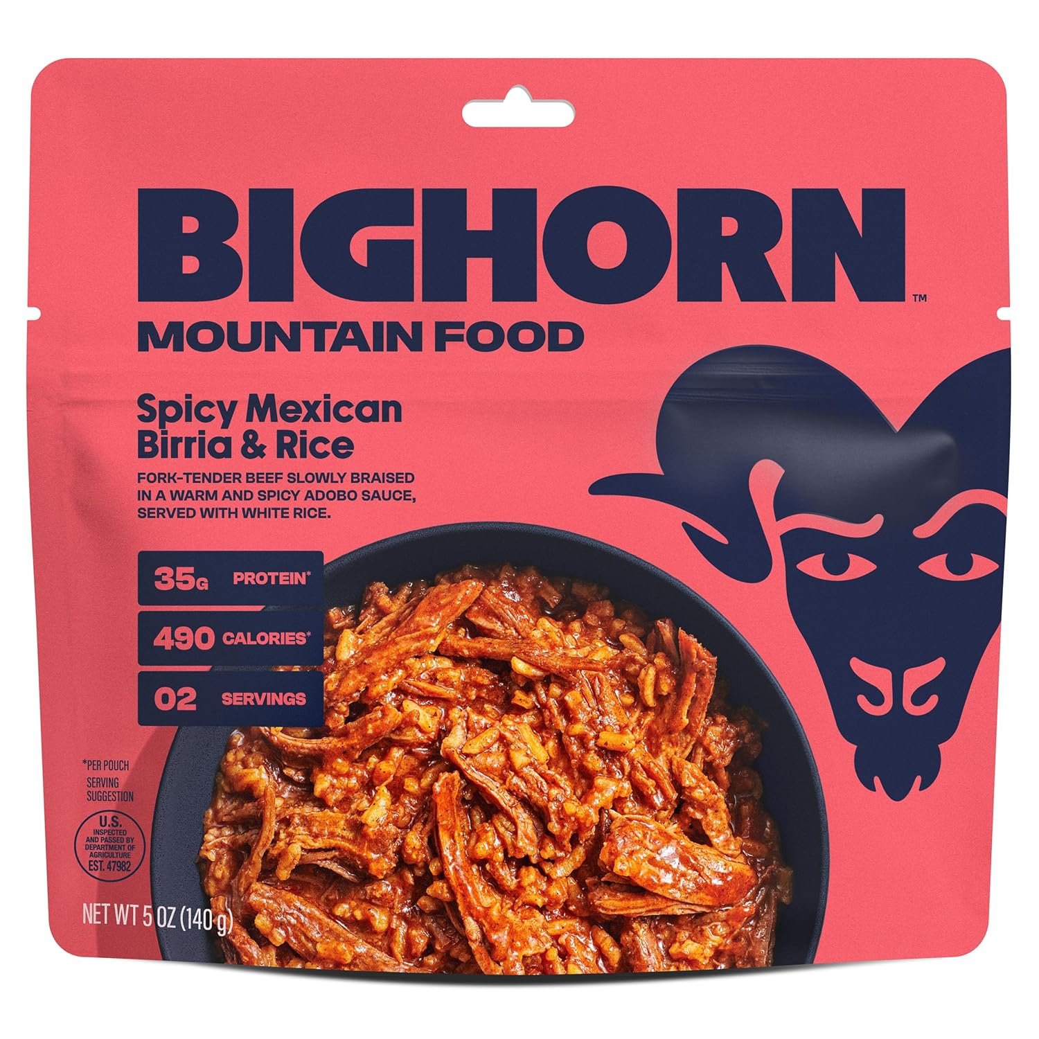 BIGHORN Mountain Food Spicy Mexican Birria and Rice – freeze dried meals for backpacking food – dehydrated camping food for backpacking meal – just add water – great taste – 2 servings