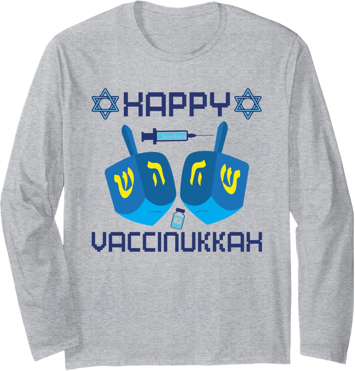 WgQq Happy Vaccinukkah Vaccinated Hanukkah 2021 Jewish Long Sleeve T-Shirt