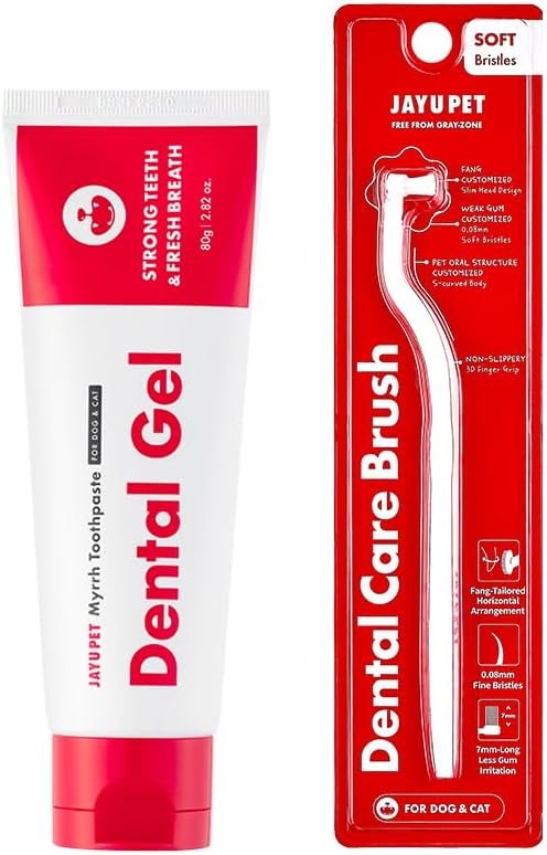 JAYU PET Tooth Brushing Kit – Dental Gel 1EA + Dental Care Brush 1EA | Dog Cat Toothbrush Set, Dental Oral Care Kit