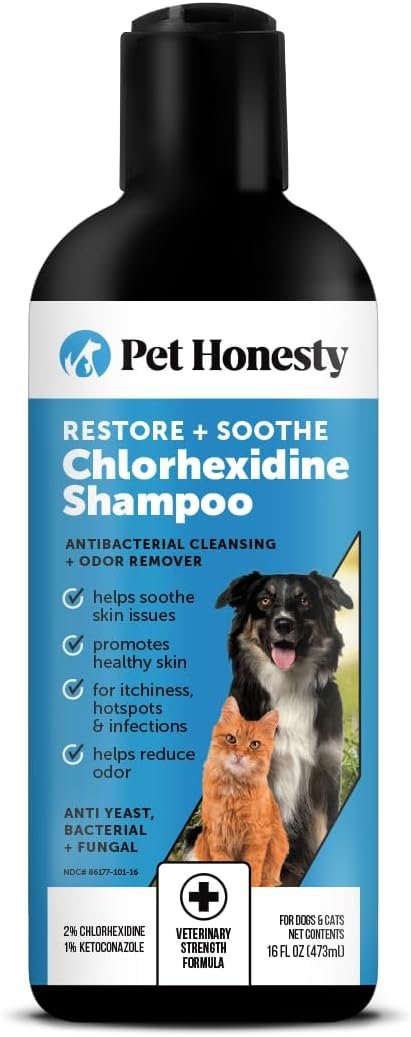 Pet Honesty Chlorhexidine Cat & Dog Seasonal Itch Relief Shampoo, for Allergies, Itching, Skin and Coat Supplement, Helps Shedding, Hot Spots, Deodorizing Dog Shampoo & Grooming Supplies,16oz