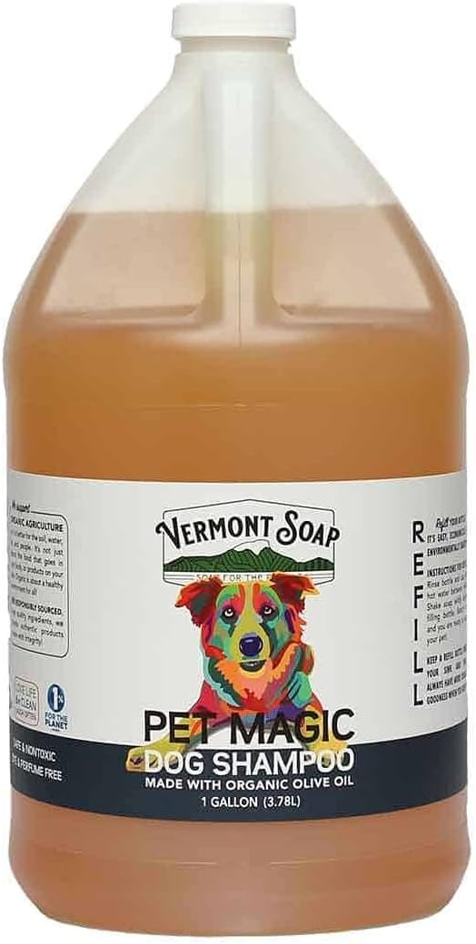 Vermont Soap Organics Pet Shampoo – Organic & Natural Olive Oil, Coconut & Aloe Vera Dog Shampoo for Sensitive Skin – USDA Certified Grooming Pet Shampoo – Original Citrus (128oz)