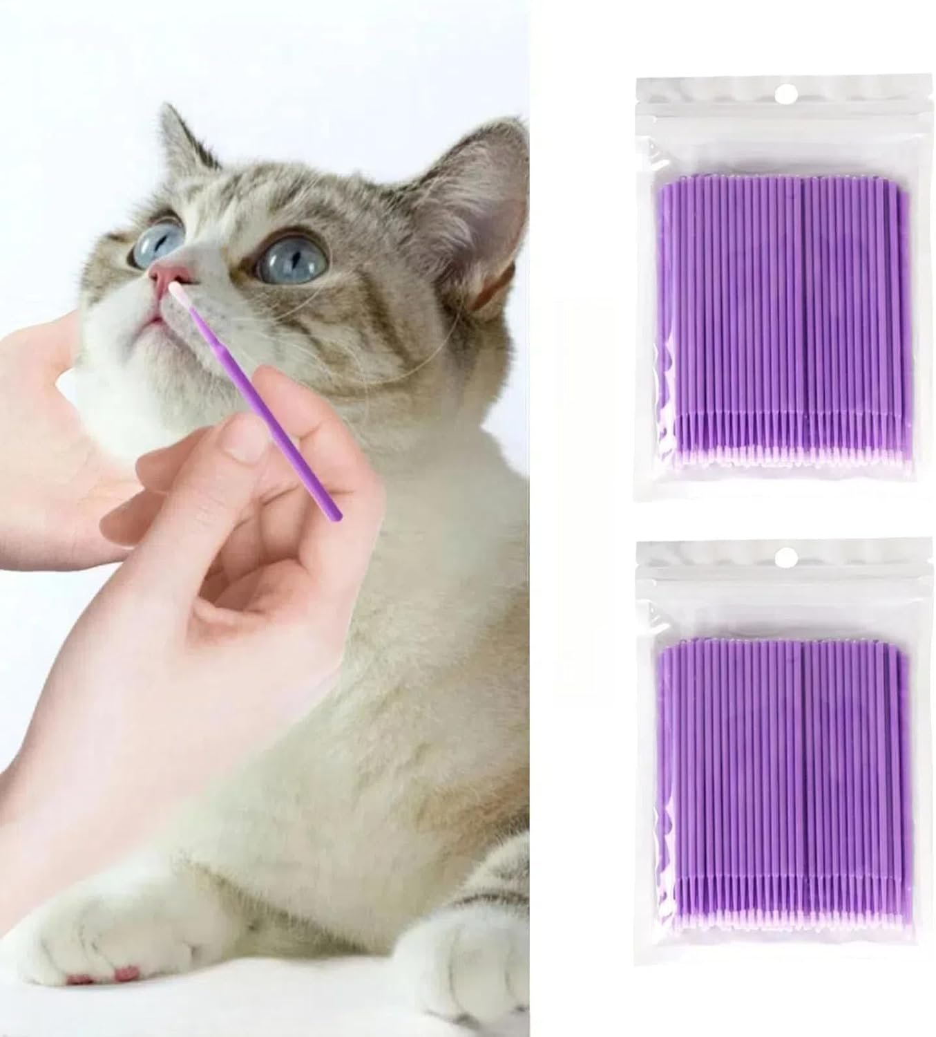 MANON ROSA Pet Cleaning Swabs for Dogs & Cats – 200 Nano-Flocked Cotton Buds with Soft PVC Sticks – Gentle, Lint-Free for Nose, Ear & Eye Care – Specially Designed for Safe Nasal Cleaning