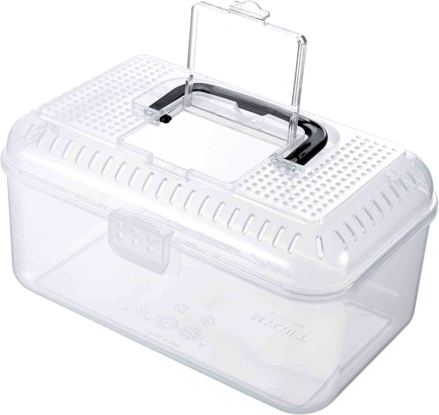 MyGift Reptile Carrier Critter Keeper Terrarium 9.5 x 6 Inch Clear Portable Tank with Black Carrying Handle, Transparent Travel Case for Insects Arachnids Amphibians