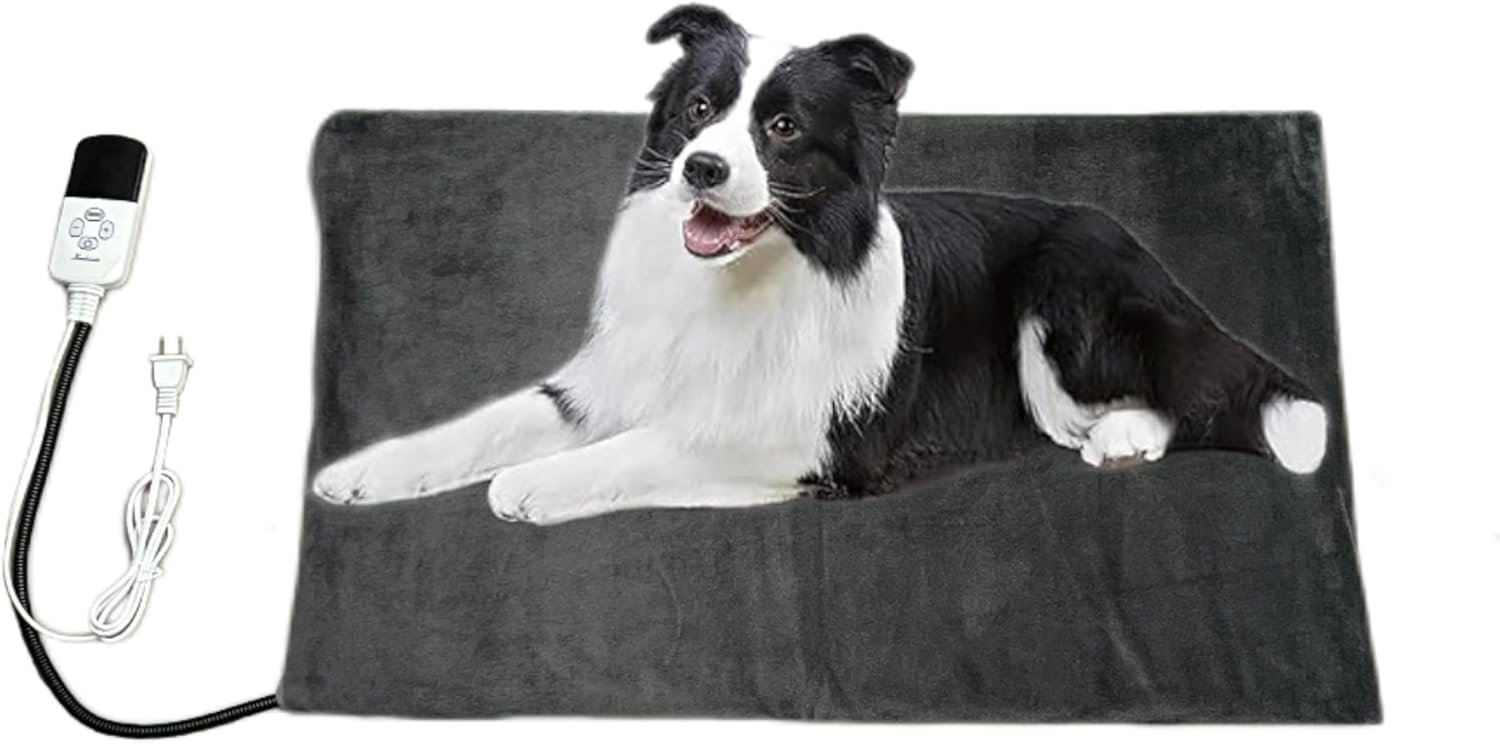 Pet Heating pad for Dogs，9 Adjustable Temperature Control Heated Dog Bed Indoor Waterproof, Thermostatic cat Heating pad with chew Resistant Steel coard