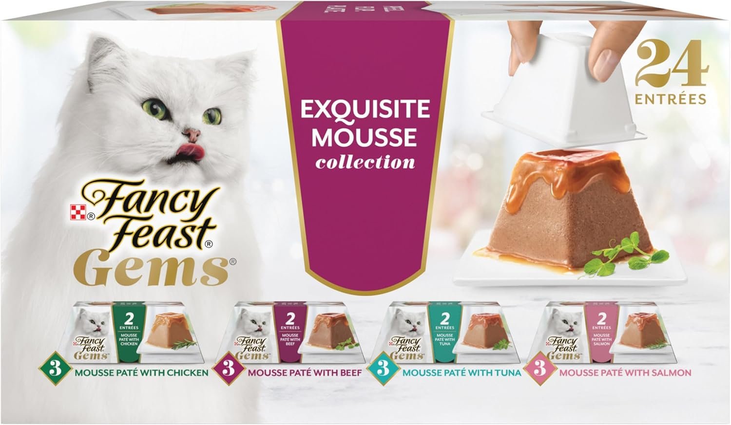 Fancy Feast Gems Pate Cat Food Mousse and a Halo of Savory Gravy Wet Cat Food Variety Pack – (Pack of 12) 4 oz. Boxes
