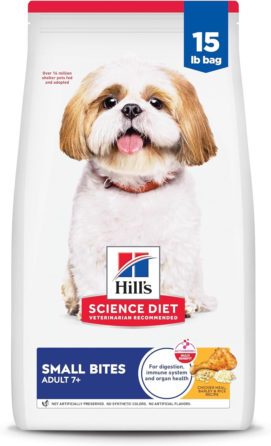 Hill’s Science Diet Adult 7+, Senior Adult 7+ Premium Nutrition, Small Kibble, Dry Dog Food, Chicken, Brown Rice, & Barley, 15 lb Bag