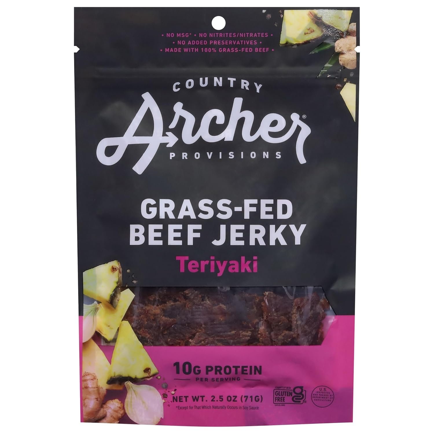 Country Archer Grass Fed Beef Jerky – Beef Jerky Snack Pack, Teriyaki Beef Jerky Bulk, Individual Beef Jerky Pack, Gluten Free Protein Snack – Teriyaki Flavor, 2.5 oz (Pack of 1)