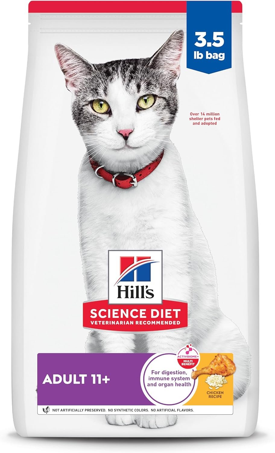 Hill’s Science Diet Adult 11+, Senior Adult 11+ Premium Nutrition, Dry Cat Food, Chicken Recipe, 3.5 lb Bag