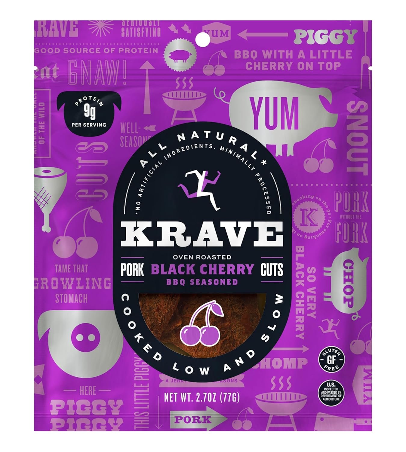 KRAVE All Natural Pork Jerky, Black Cherry BBQ – Protein Packed Snacks Roasted for Maximum Flavor – Premium Tender Meat Cuts – Gluten Free – 2.7 Ounce