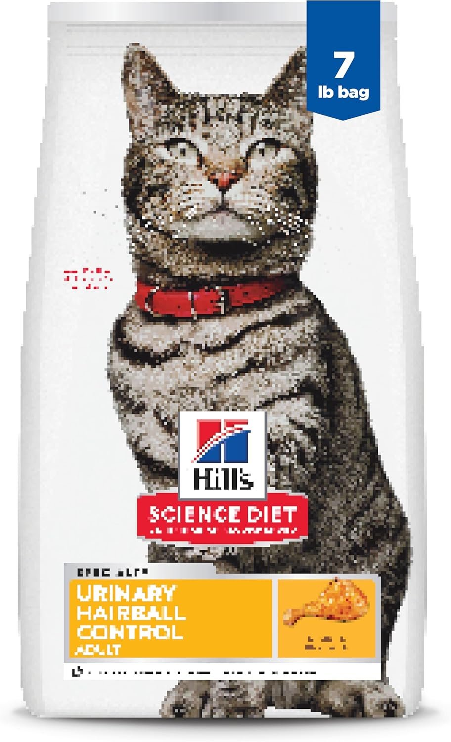 Hill’s Science Diet Urinary Hairball Control, Adult 1-6, Urinary Track Health & Hairball Control Support, Dry Cat Food, Chicken Recipe, 7 lb Bag