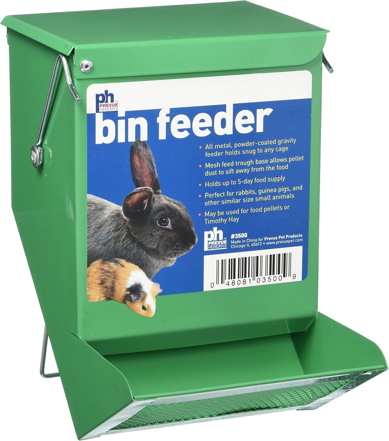Prevue Pet Products Green Metal Small Animal Bin Feeder 3500, 7 1/8 x 3 7/8″