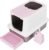 RIZZARI Enclosed Cat Litter Box: Large Top & Front Entry with Odor Control – Stainless Steel with Teflon Non-Stick Coating – High-Sided Pink Litter Pan for Multi-Cat Homes – for Apartments Hallways